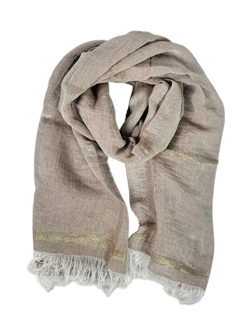 sciarpa donna in lino a righe con frange castagna D.EXTERIOR | 629836