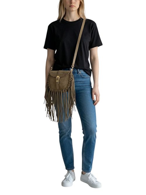 tracollina donna con frange sabbia Fez | 10518SALVIA