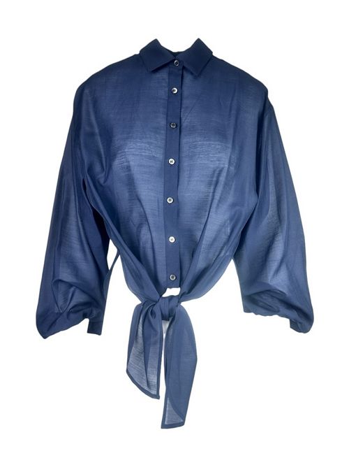 camicia donna in mussola con fiocco blu Gnossienne | 36041-42810509