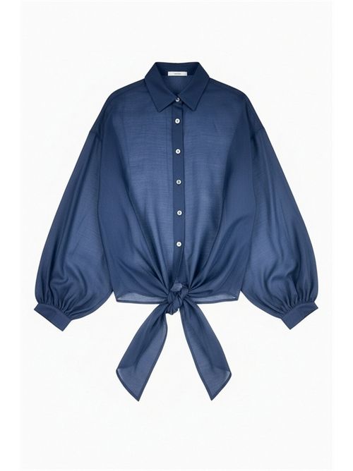camicia donna in mussola con fiocco blu Gnossienne | 36041-42810509