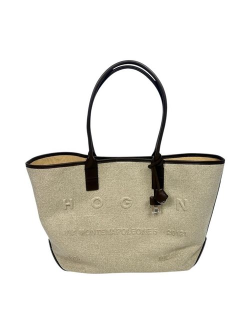 borsa donna in canvas beige e marrone
