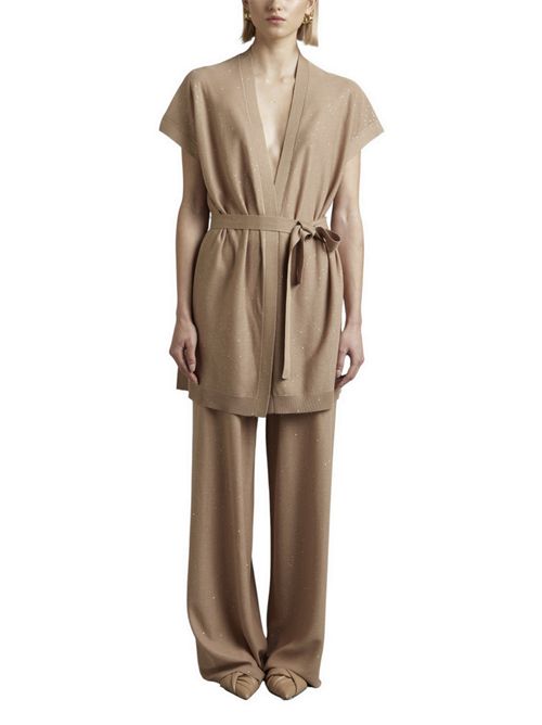 cardigan donna over con punti luce cammello Kangra | 3902/04813