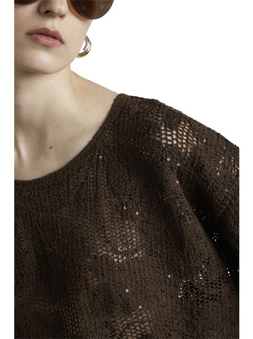 maglia donna marrone  lavorazione macramè e paillettes Kangra | 3930/01133