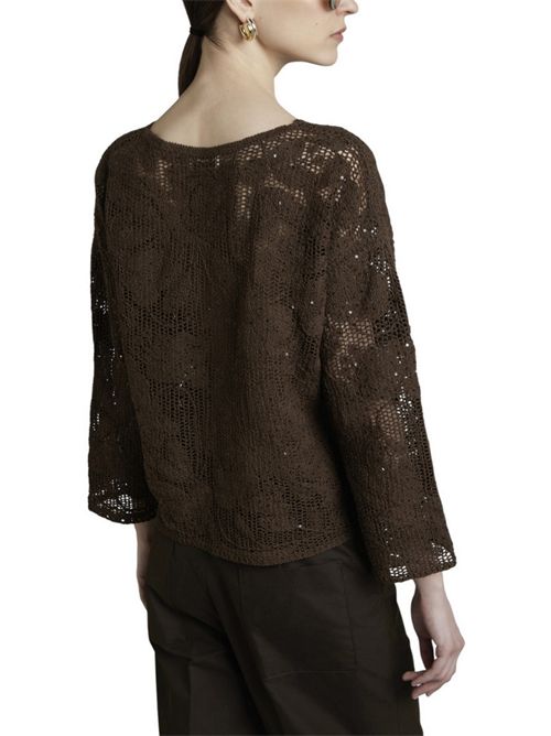 maglia donna marrone  lavorazione macramè e paillettes Kangra | 3930/01133