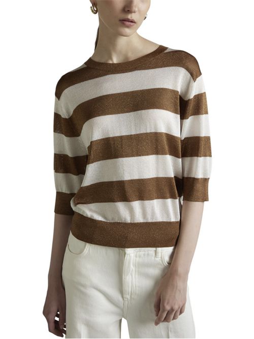 Maglia donna a righe con lurex bianco e tabacco Kangra | 3970/2123