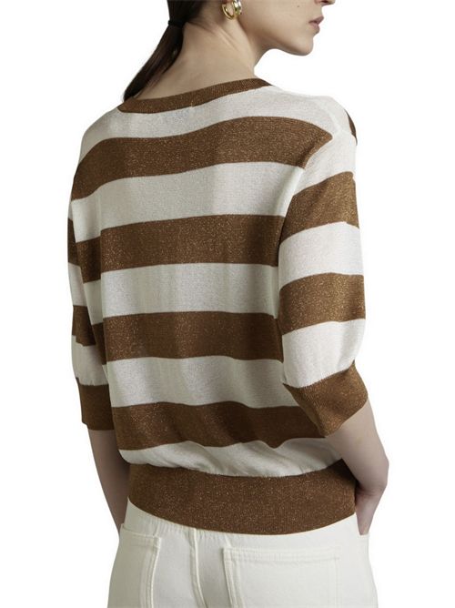 Maglia donna a righe con lurex bianco e tabacco Kangra | 3970/2123