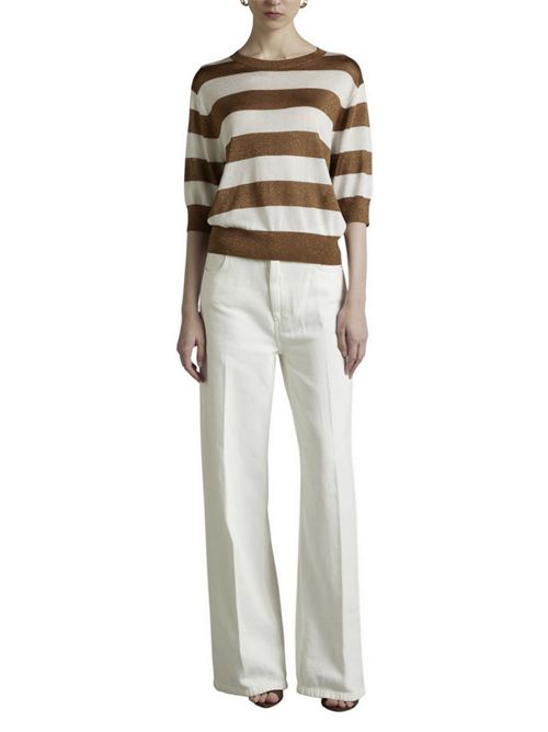 Maglia donna a righe con lurex bianco e tabacco Kangra | 3970/2123