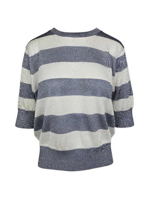Maglia donna a righe con lurex bianco e azzurro Kangra | 3970/2146
