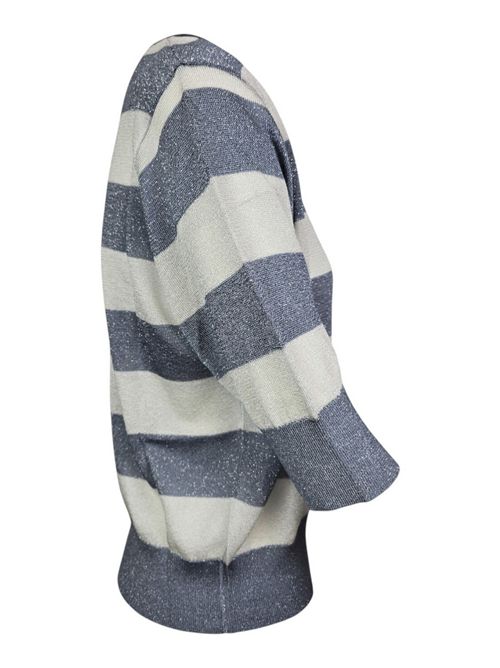 Maglia donna a righe con lurex bianco e azzurro Kangra | 3970/2146