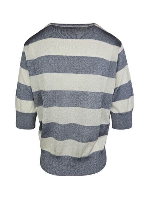 Maglia donna a righe con lurex bianco e azzurro Kangra | 3970/2146