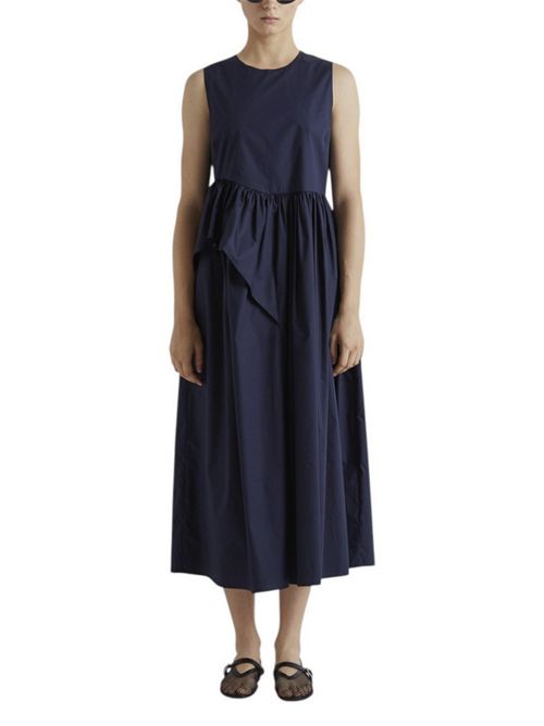 abito donna in cotone con ruches blu