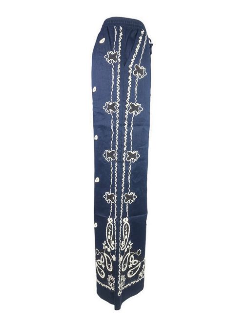 pantalone donna in lino ricamato blu marrone e bianco P.A.R.O.S.H. | D230760R-BEACH26012