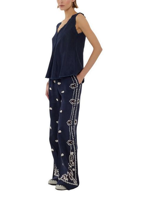 pantalone donna in lino ricamato blu marrone e bianco P.A.R.O.S.H. | D230760R-BEACH26012