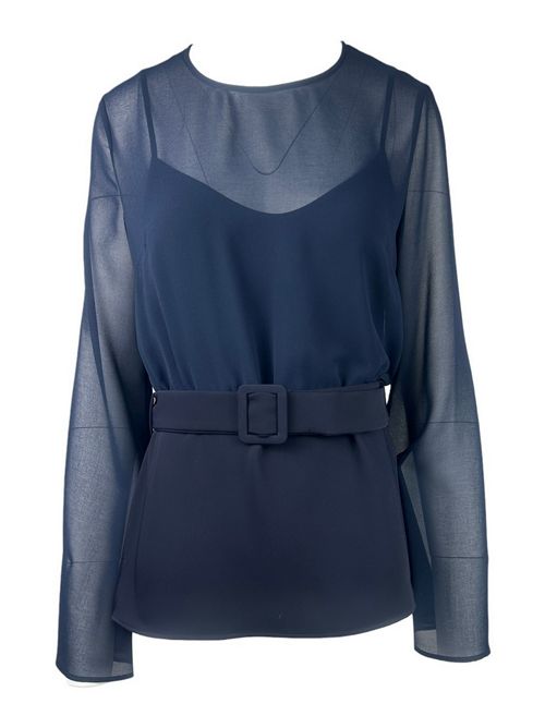 t-shirt donna in cady con maniche in chiffon blu P.A.R.O.S.H. | D313334-PANTY26012