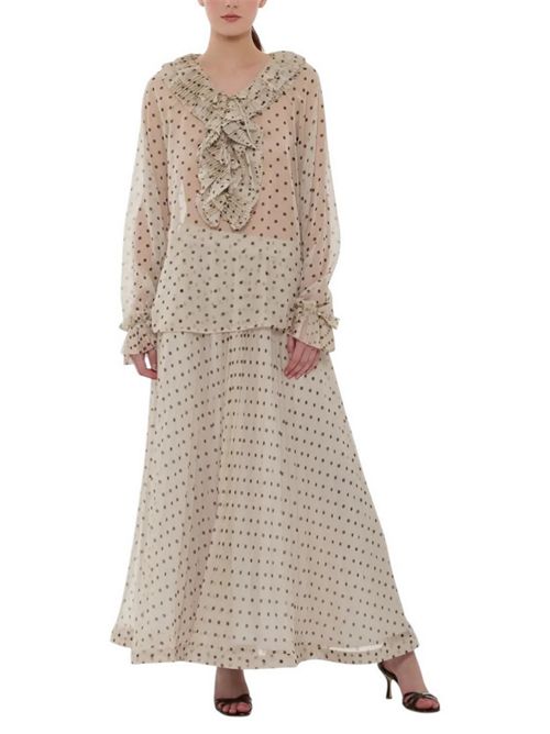 gonna donna in chiffon a pois avorio e marrone P.A.R.O.S.H. | D621198-PALLINA802