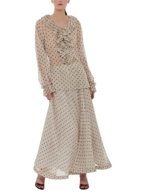 gonna donna in chiffon a pois avorio e marrone P.A.R.O.S.H. | D621198-PALLINA802