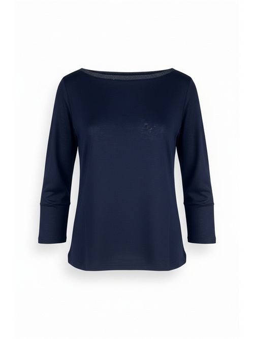 Women's blue T-shirt with 3/4 sleeves and lurex details Purotatto | 1259604