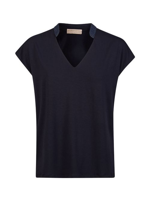 t-shirt donna manica corta con dettagli lurex blu Purotatto | 1415604