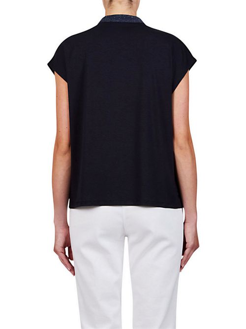 t-shirt donna manica corta con dettagli lurex blu Purotatto | 1415604
