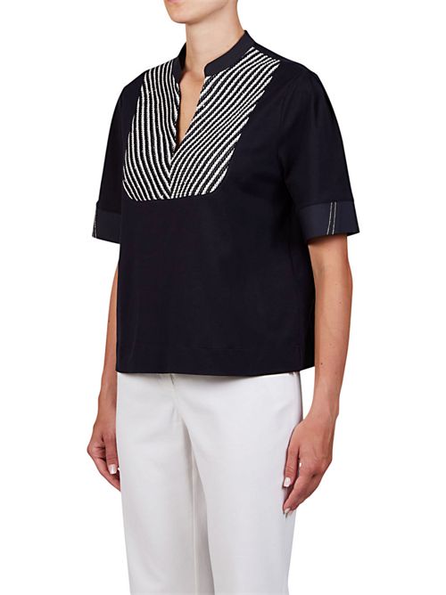 Women's blue T-shirt with trimmings Purotatto | 1447852